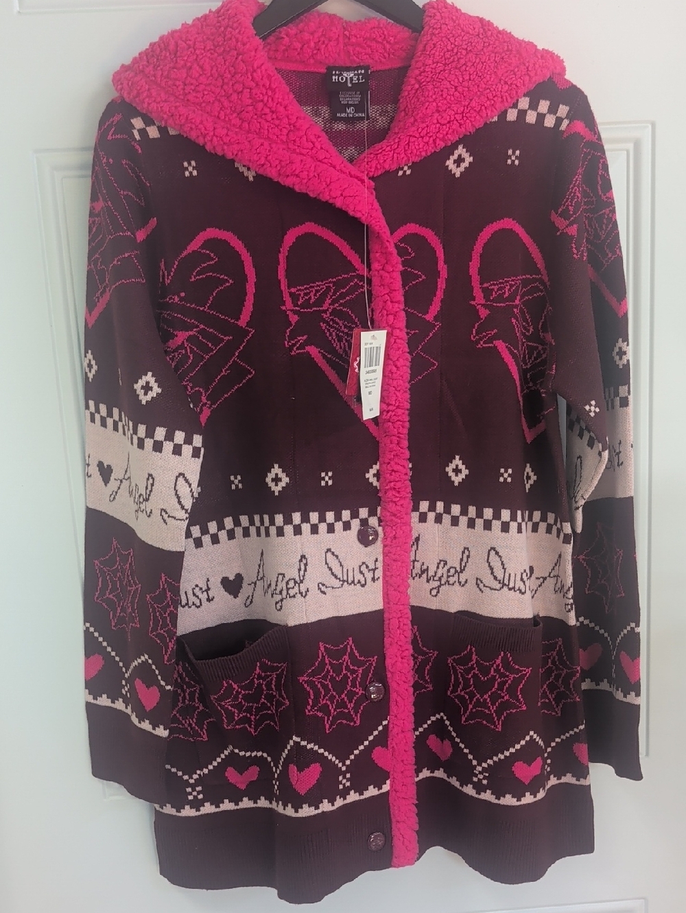 Hazbin Hotel Hot Topic Brown & Pink 'Angel Dust' Hooded Cardigan